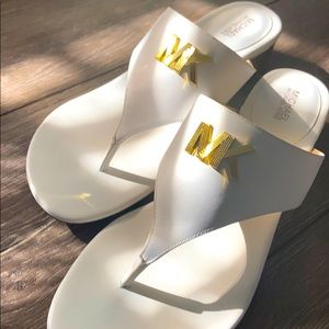 Micheal lord white sandals with gold piecings